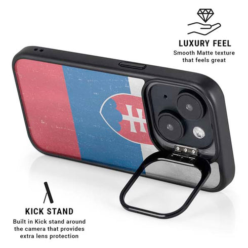 Slovakia Flag Distressed iPhone 15 Plus Kickstand Case